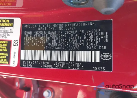 2024 Toyota Camry Xse V6 from USA, damaged, VIN 4T1KZ1AK6RU103378